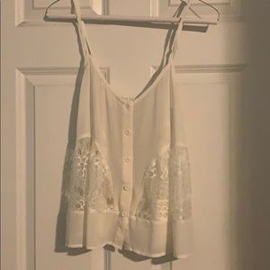 White sheer and lace tank top